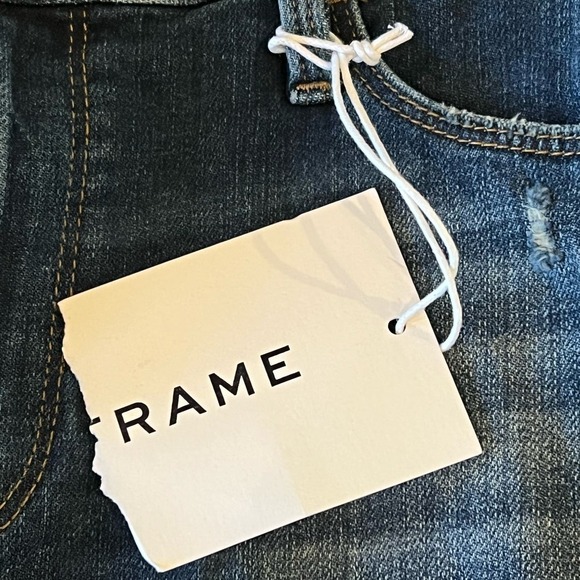 FRAME LE CUTOFF DISTRESSED DARK WASH DENIM SHORTS NWT WOMEN'S SIZE 31 - Picture 9 of 14